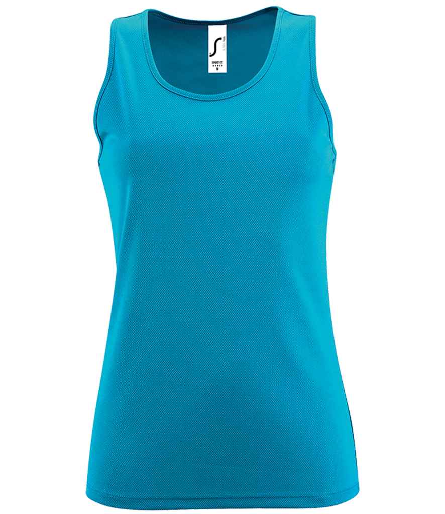 SOL'S Ladies Sporty Performance Tank Top in Aqua, front view