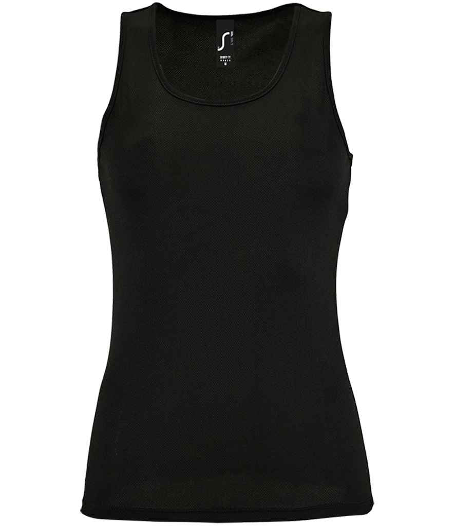 SOL'S Ladies Sporty Performance Tank Top in Black, front view