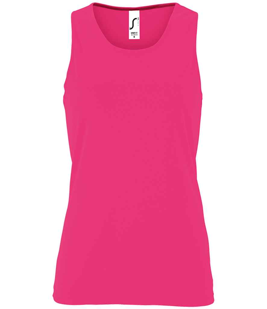 SOL'S Ladies Sporty Performance Tank Top in Neon Pink, front view