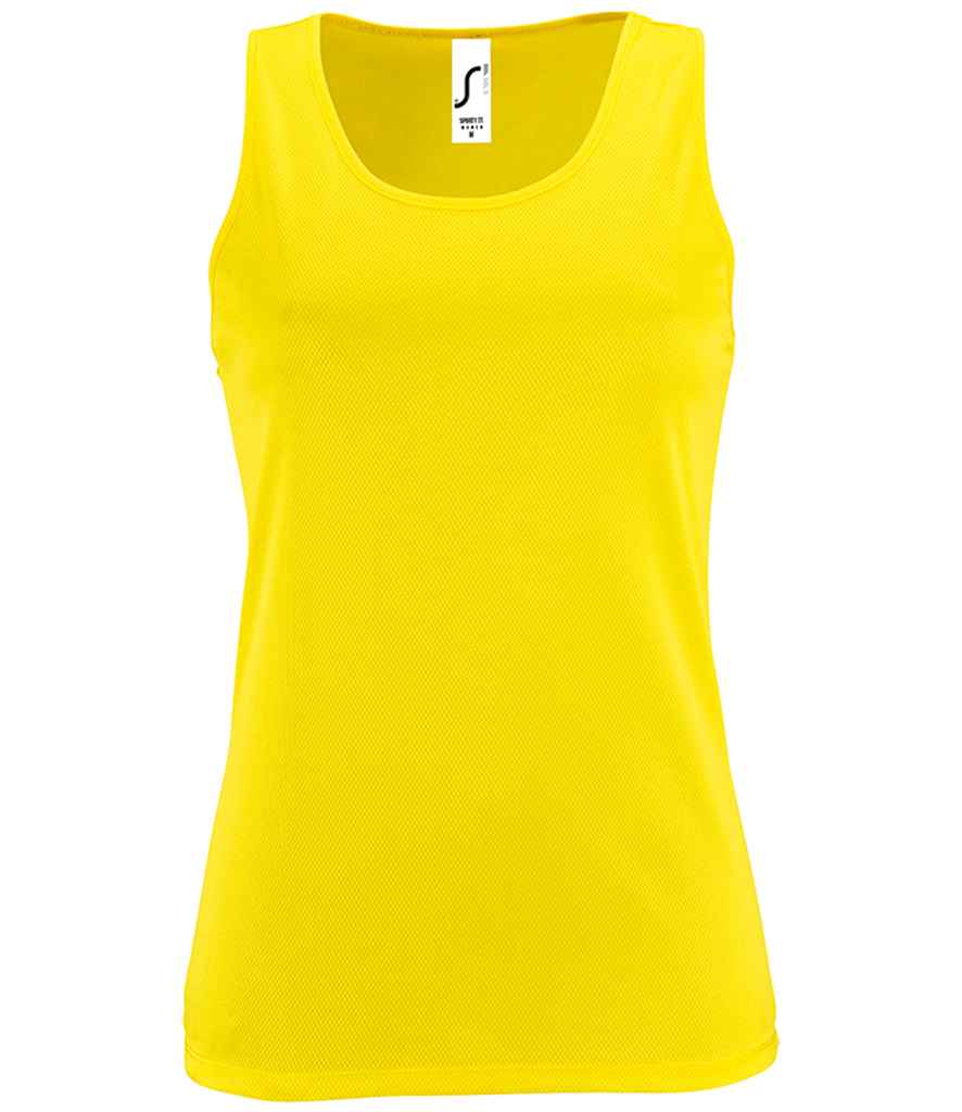 SOL'S Ladies Sporty Performance Tank Top in Neon Yellow, front view