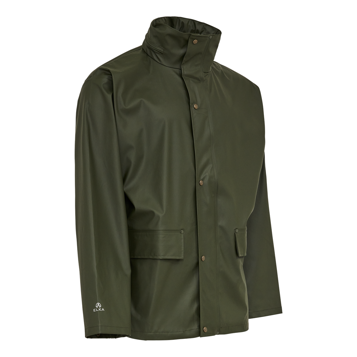 ELKA Rainwear Dry Zone PU Rain Jacket in Olive, front view