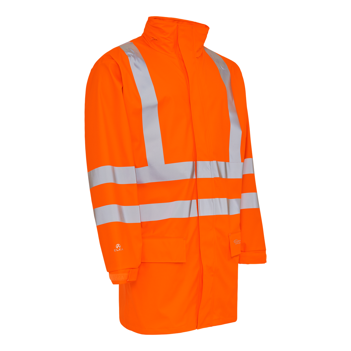 ELKA Rainwear Dry Zone Visible Jacket extra length in Fl. Orange, front view