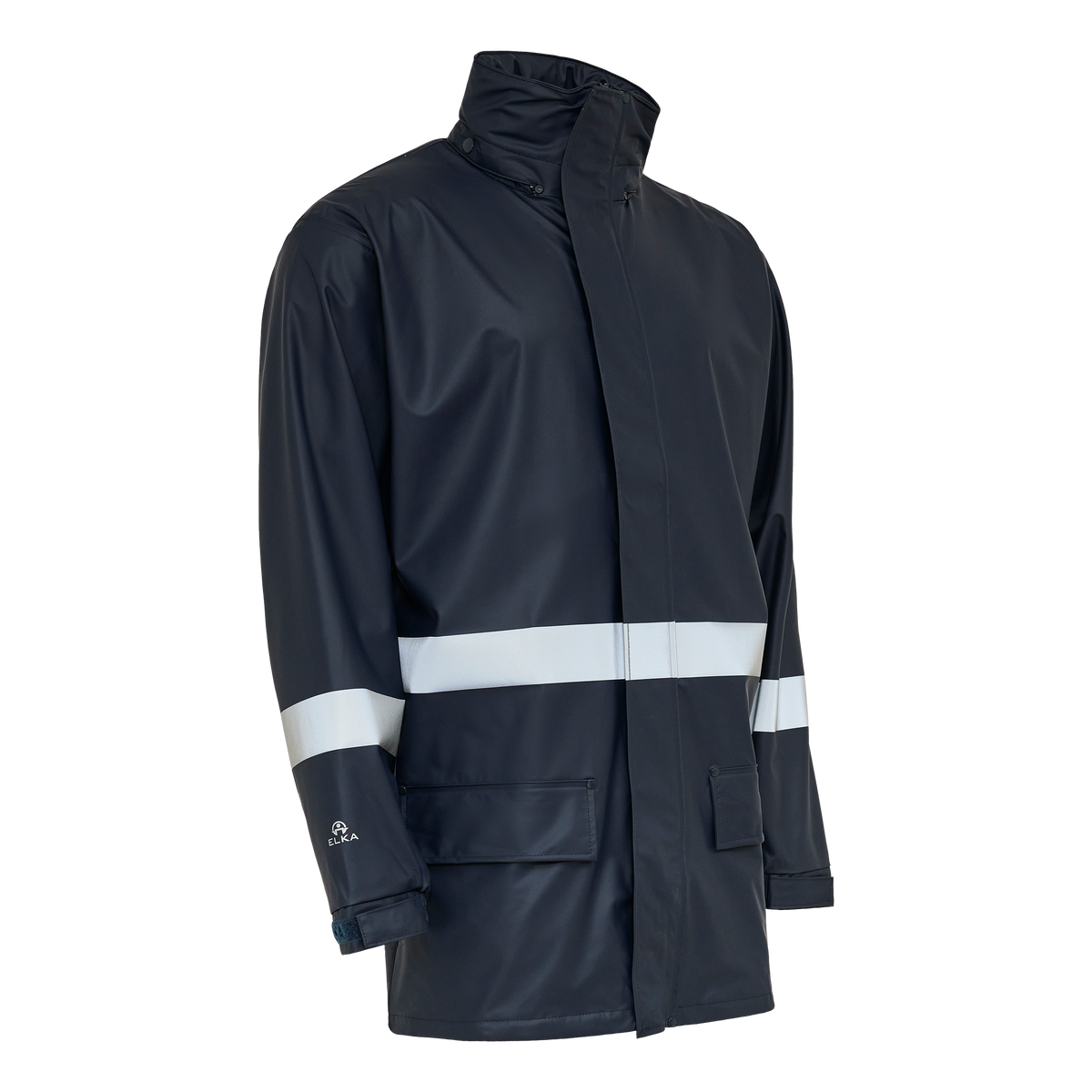 ELKA Rainwear Securetech Multinorm Pu Jacket with reflective tape in Navy, front view