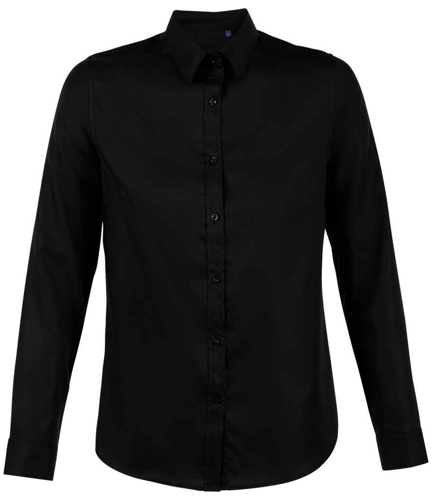 NEOBLU Ladies Blaise Long Sleeve Shirt in Deep Black, front view