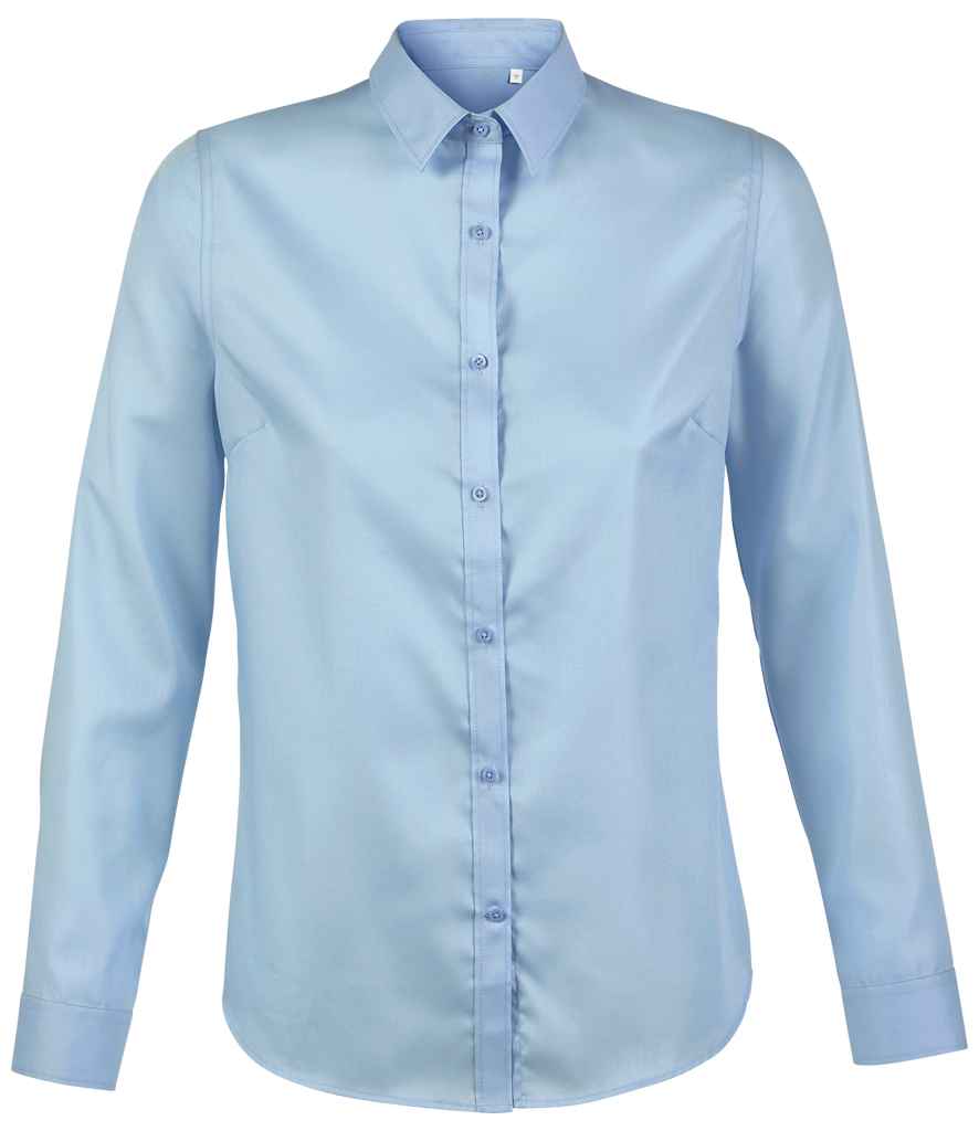 NEOBLU Ladies Blaise Long Sleeve Shirt in Soft Blue, front view