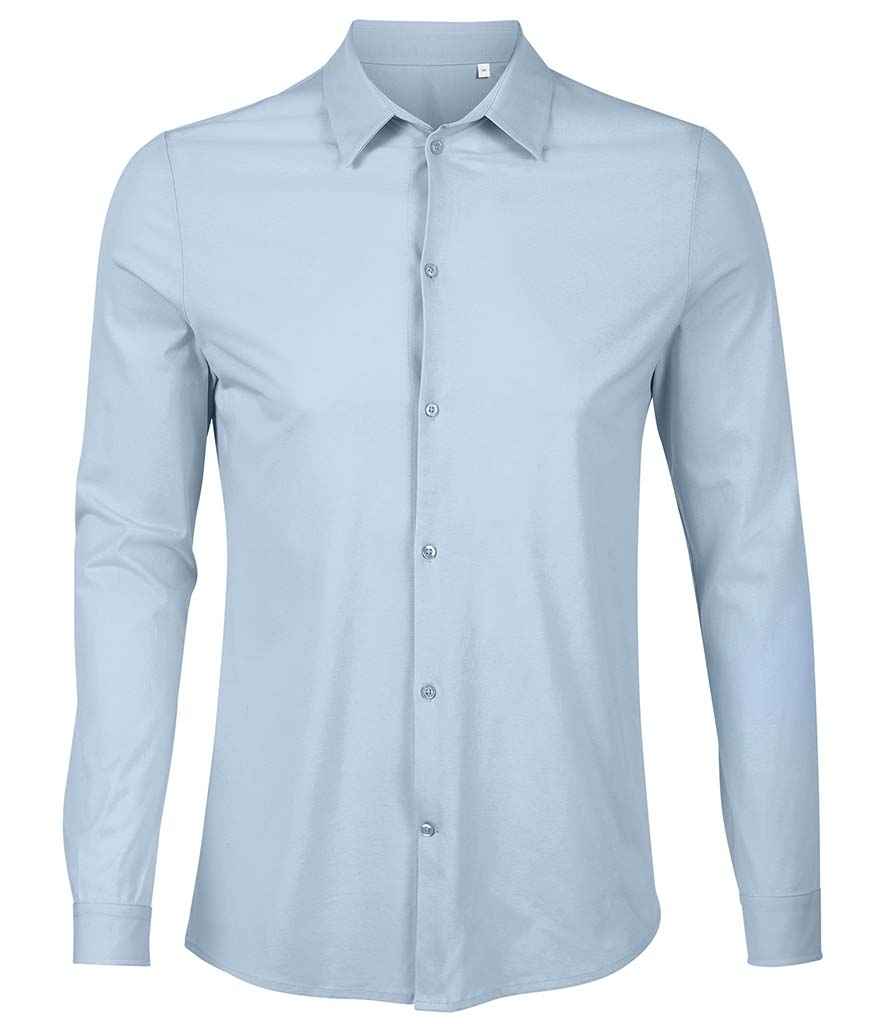 NEOBLU Balthazar Jersey Long Sleeve Shirt in Soft Blue, front view