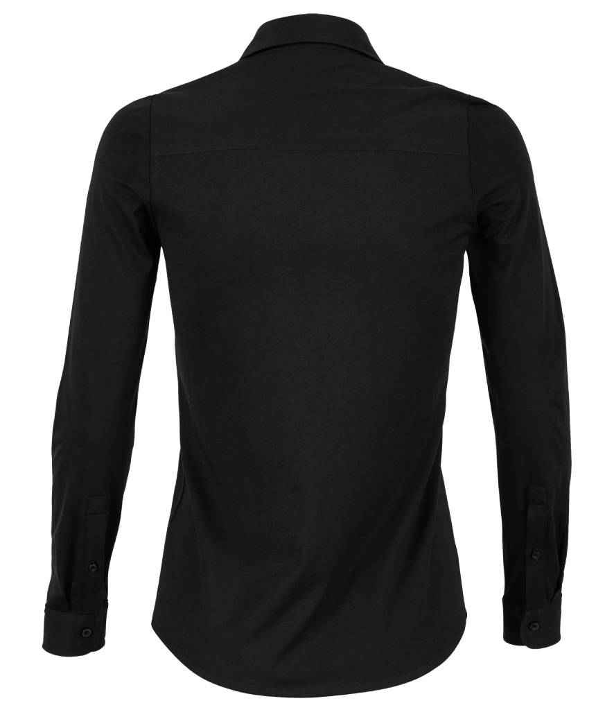 NEOBLU Ladies Balthazar Jersey Long Sleeve Shirt in Deep Black, back view