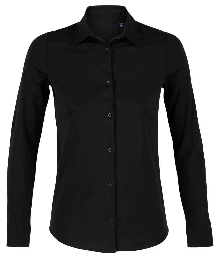NEOBLU Ladies Balthazar Jersey Long Sleeve Shirt in Deep Black, front view