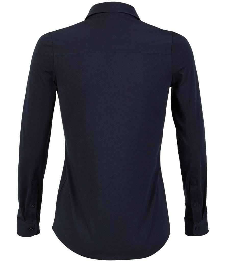 NEOBLU Ladies Balthazar Jersey Long Sleeve Shirt in Night Blue, back view
