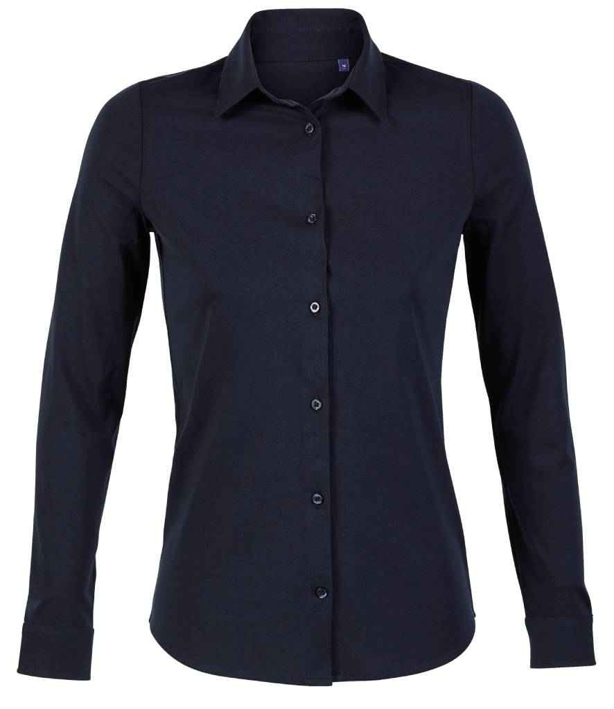 NEOBLU Ladies Balthazar Jersey Long Sleeve Shirt in Night Blue, front view