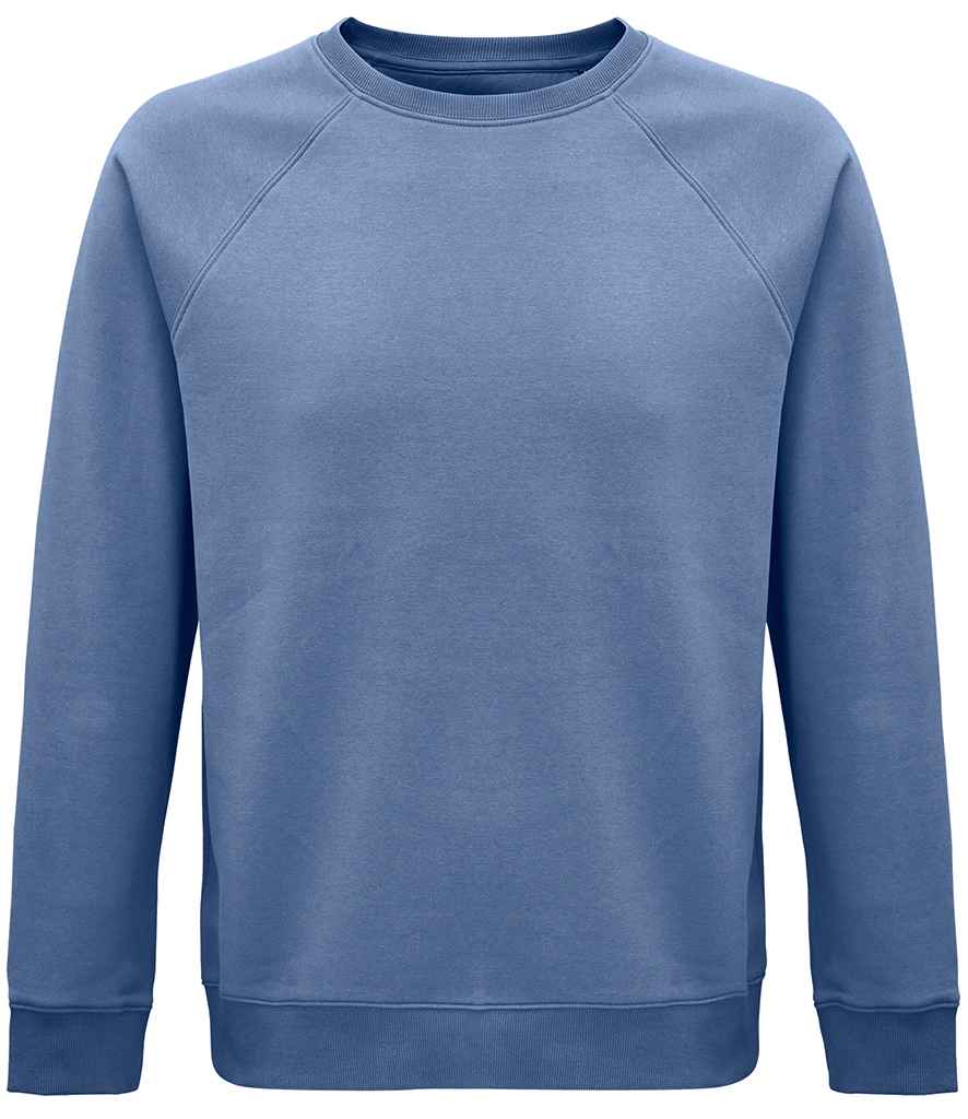 SOL'S Unisex Space Organic Raglan Sweatshirt in Blue, front view