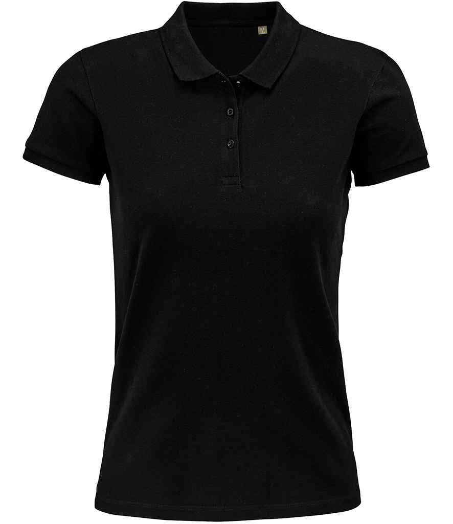 SOL'S Ladies Planet Organic Piqué Polo Shirt in Black, front view