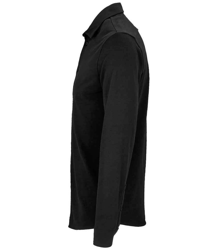 NEOBLU Basile Organic Cotton Long Sleeve Piqué Shirt in Deep Black, side view