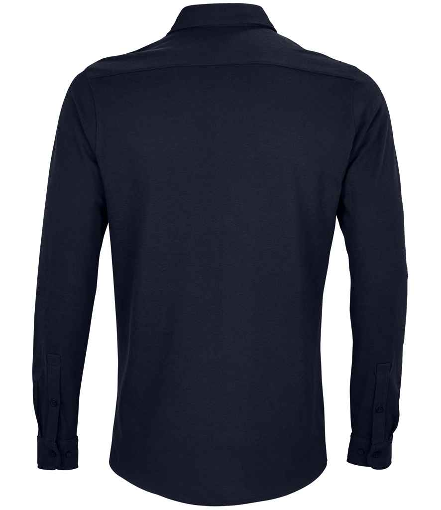 NEOBLU Basile Organic Cotton Long Sleeve Piqué Shirt in Night Blue, back view