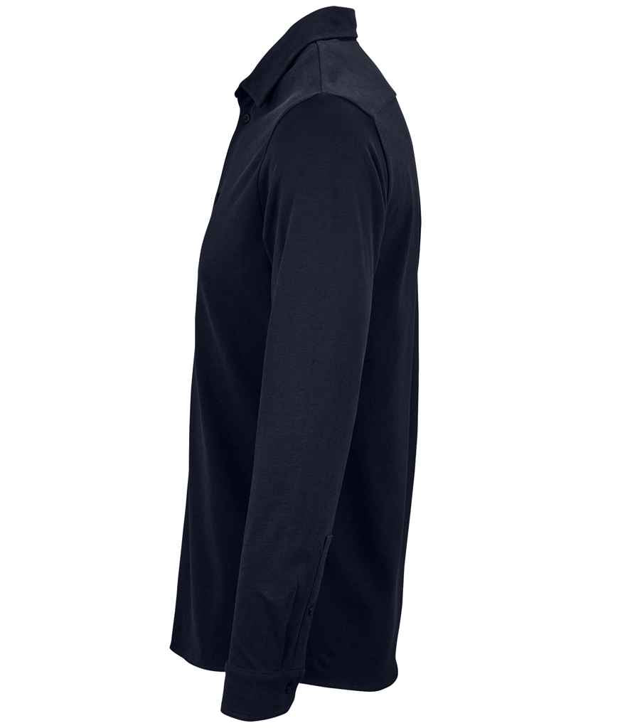 NEOBLU Basile Organic Cotton Long Sleeve Piqué Shirt in Night Blue, side view