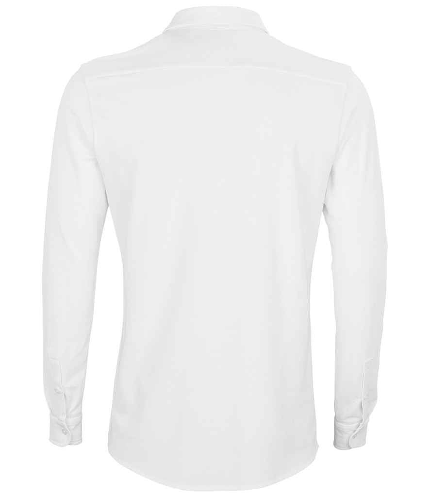 NEOBLU Basile Organic Cotton Long Sleeve Piqué Shirt in Optic White, back view