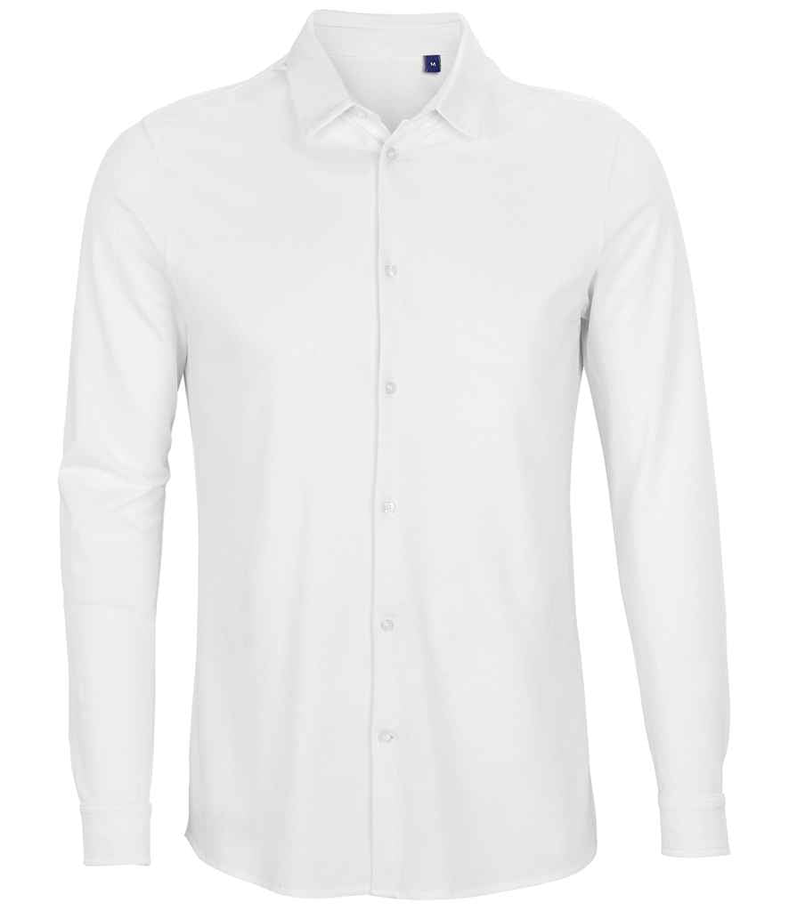 NEOBLU Basile Organic Cotton Long Sleeve Piqué Shirt in Optic White, front view