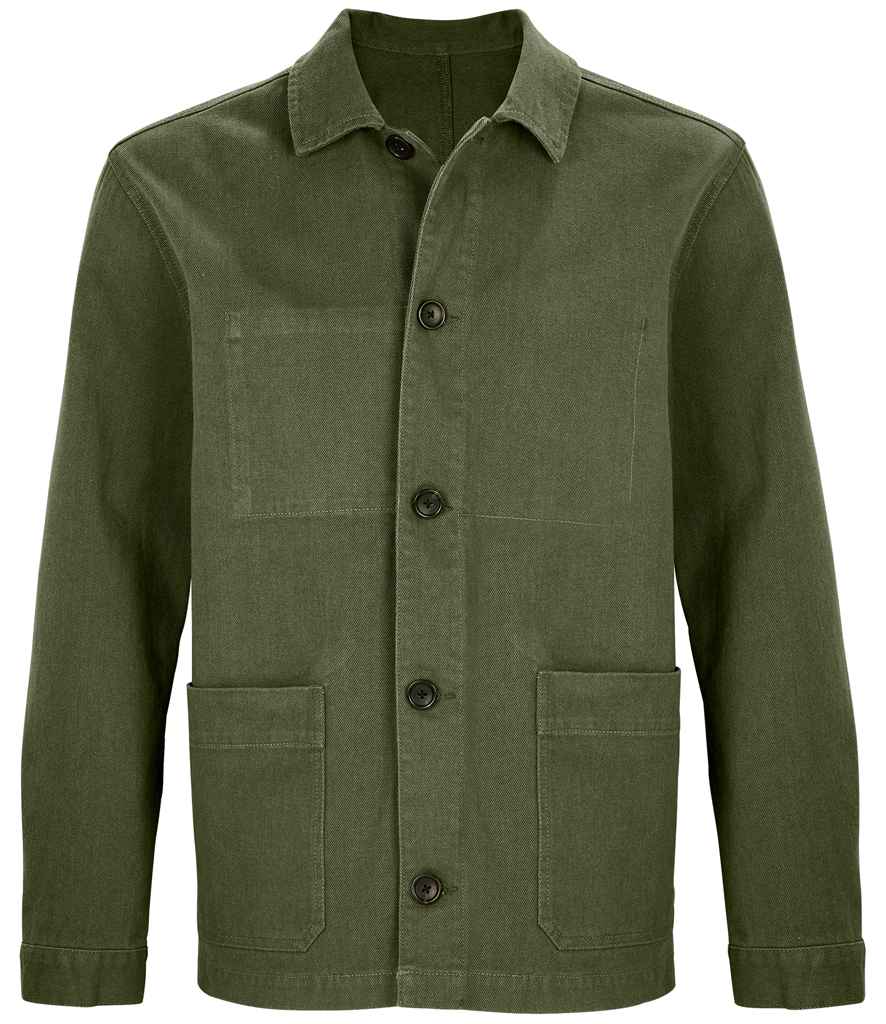 NEOBLU Mael Workwear Utility Jacket in Deep Khaki, front view