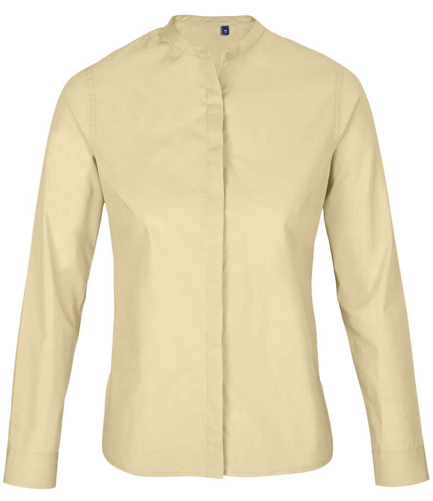 NEOBLU Ladies Bart Mao Collar Long Sleeve Poplin Shirt in Beige, front view