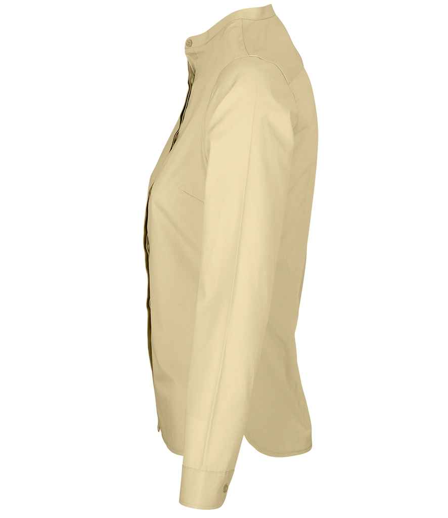 NEOBLU Ladies Bart Mao Collar Long Sleeve Poplin Shirt in Beige, side view