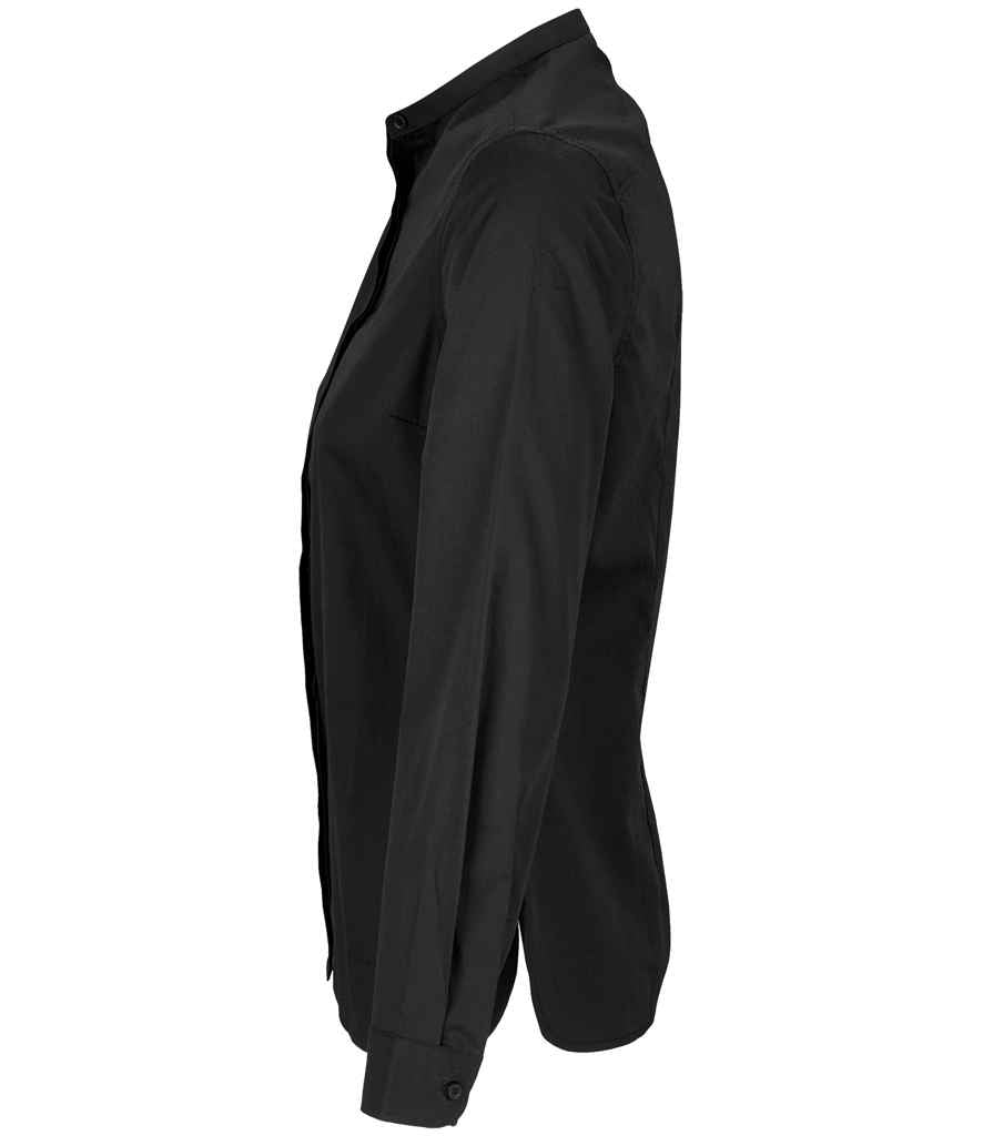 NEOBLU Ladies Bart Mao Collar Long Sleeve Poplin Shirt in Deep Black, side view