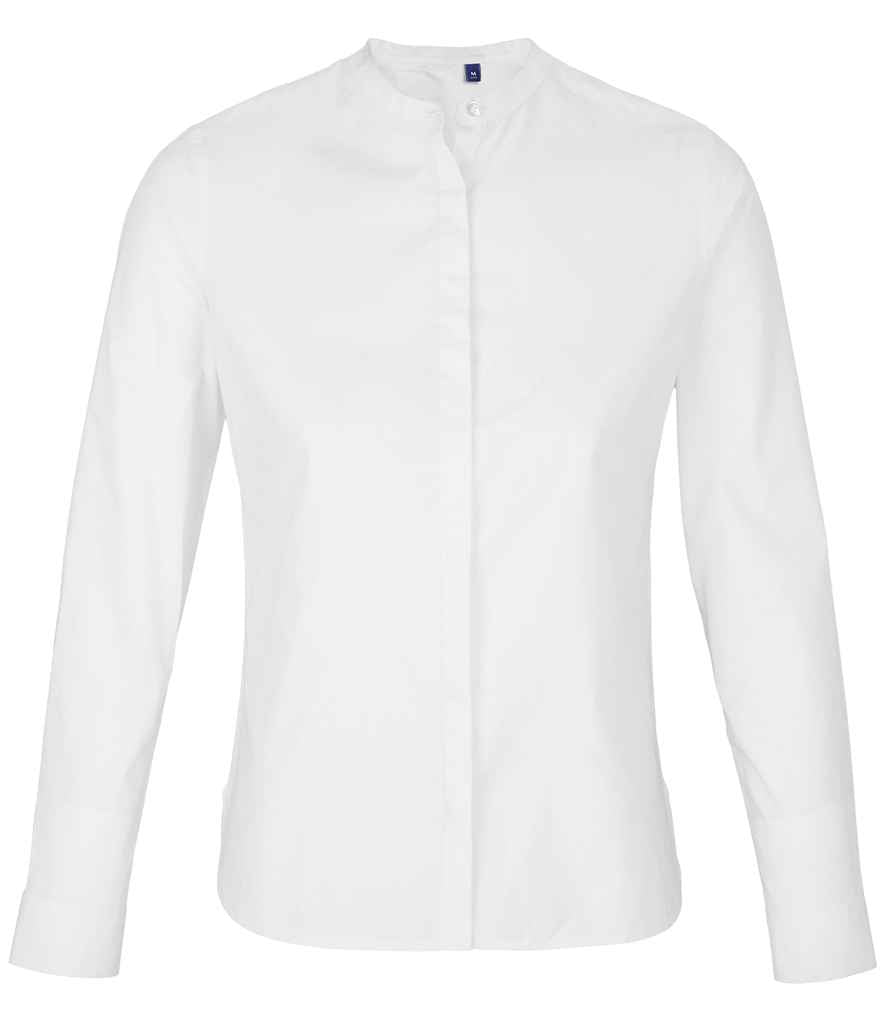 NEOBLU Ladies Bart Mao Collar Long Sleeve Poplin Shirt in Optic White, front view