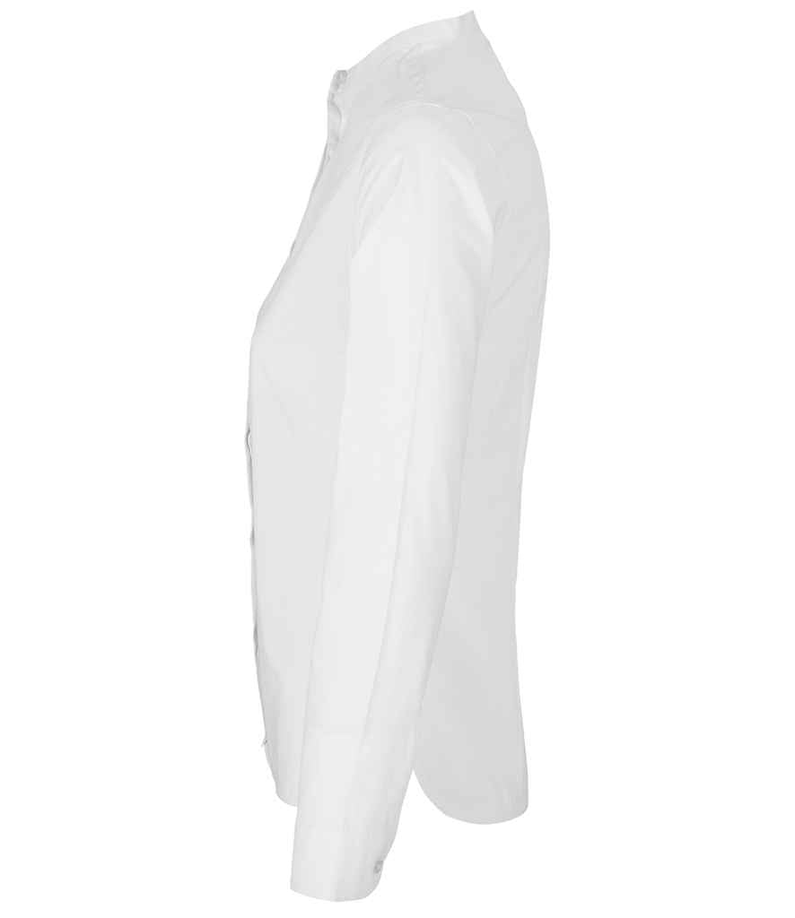 NEOBLU Ladies Bart Mao Collar Long Sleeve Poplin Shirt in Optic White, side view