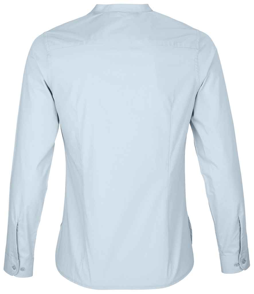 NEOBLU Ladies Bart Mao Collar Long Sleeve Poplin Shirt in Soft Blue, back view