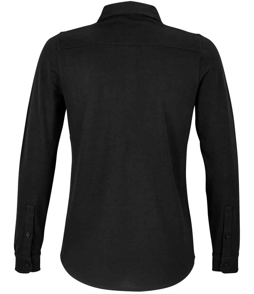NEOBLU Ladies Basile Organic Cotton Long Sleeve Piqué Shirt in Deep Black, back view