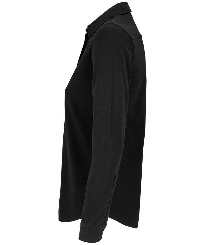 NEOBLU Ladies Basile Organic Cotton Long Sleeve Piqué Shirt in Deep Black, side view