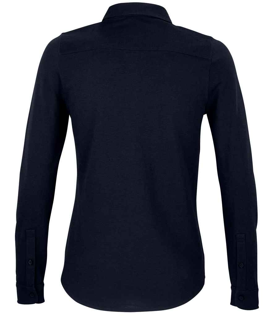 NEOBLU Ladies Basile Organic Cotton Long Sleeve Piqué Shirt in Night Blue, back view