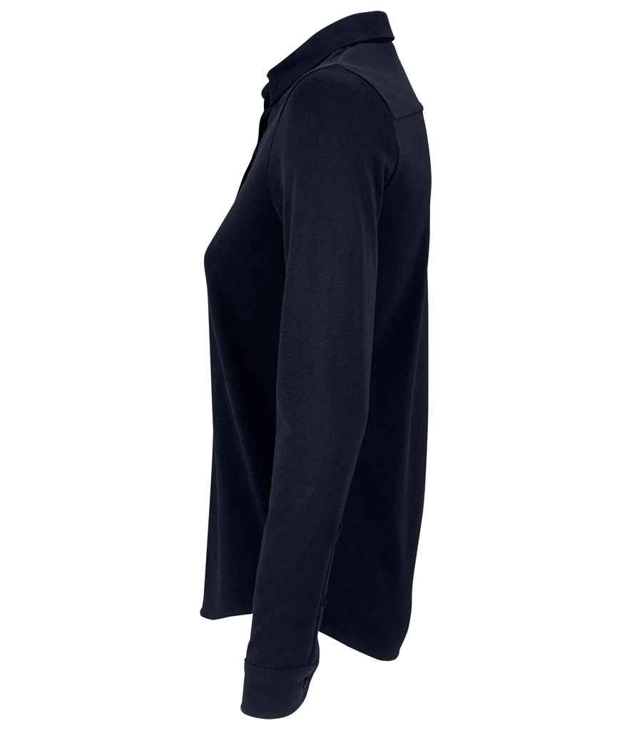 NEOBLU Ladies Basile Organic Cotton Long Sleeve Piqué Shirt in Night Blue, side view