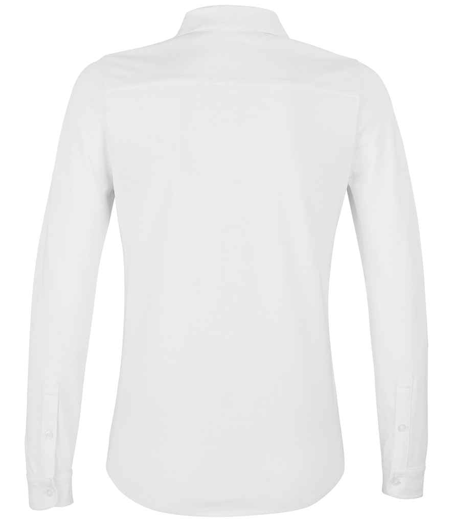 NEOBLU Ladies Basile Organic Cotton Long Sleeve Piqué Shirt in Optic White, back view