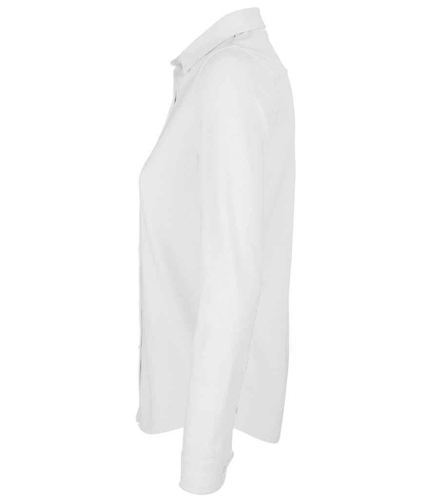 NEOBLU Ladies Basile Organic Cotton Long Sleeve Piqué Shirt in Optic White, side view