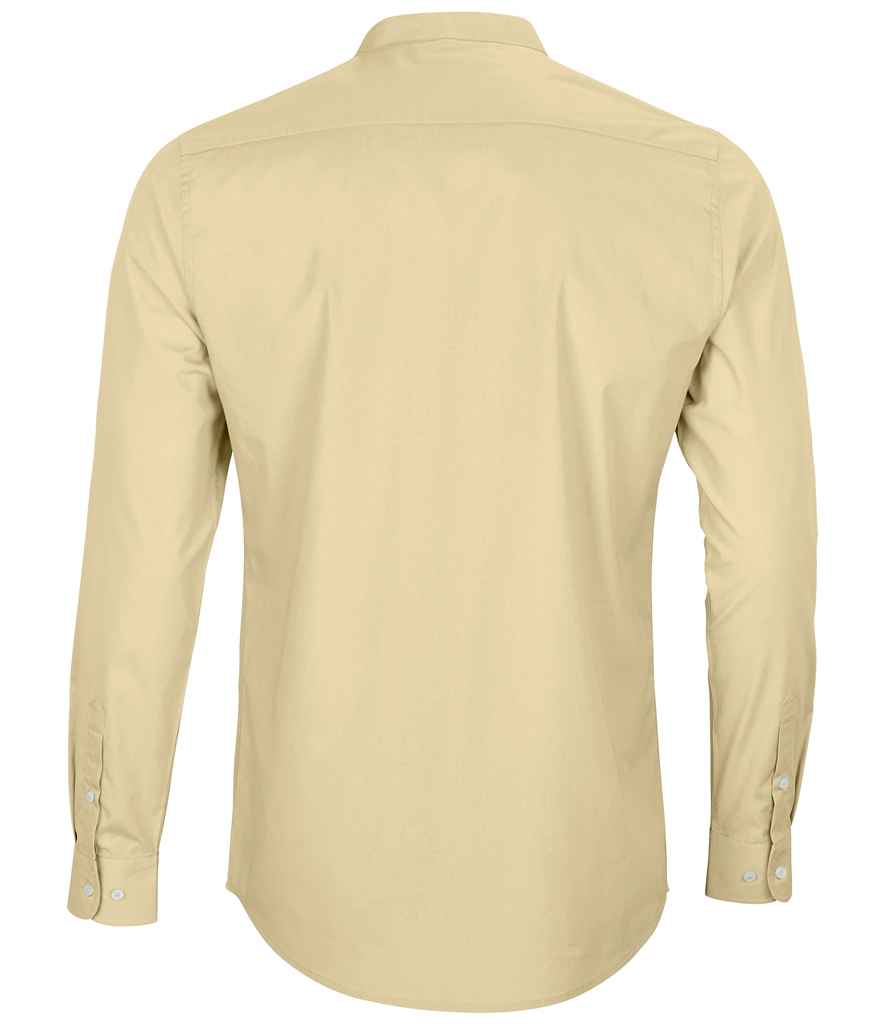 NEOBLU Bart Mao Collar Long Sleeve Poplin Shirt in Beige, back view