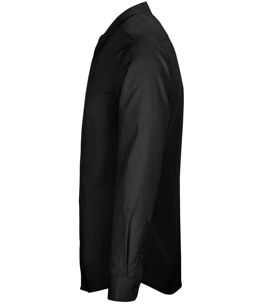 NEOBLU Bart Mao Collar Long Sleeve Poplin Shirt in Deep Black, side view