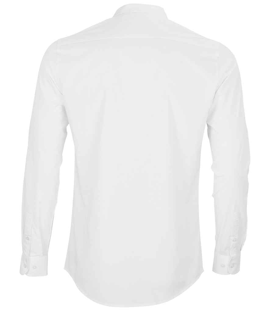 NEOBLU Bart Mao Collar Long Sleeve Poplin Shirt in Optic White, back view