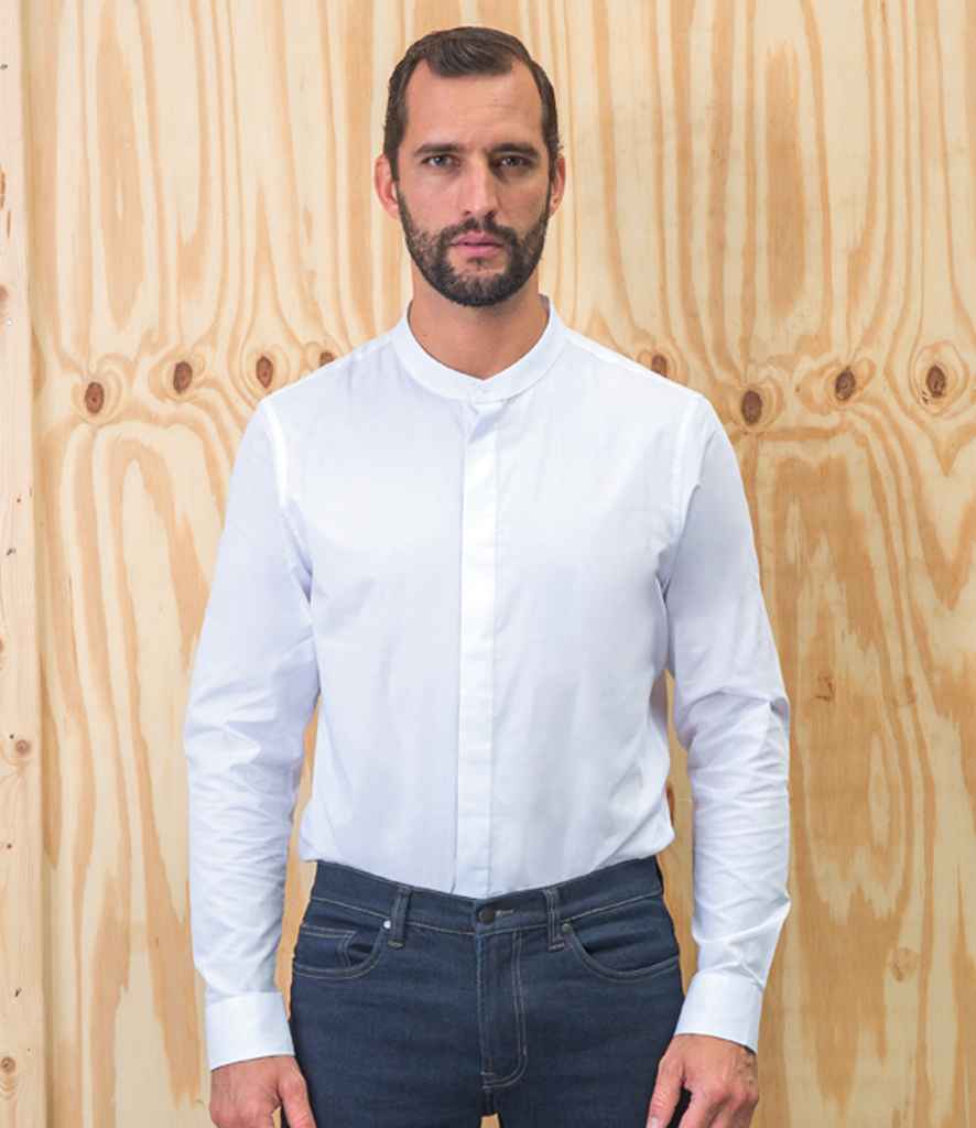 NEOBLU Bart Mao Collar Long Sleeve Poplin Shirt in Optic White