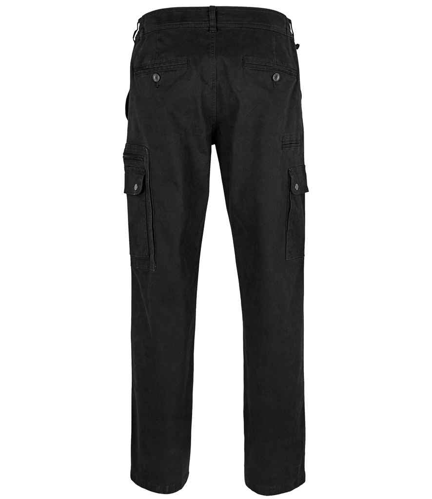 SOL'S Docker Stretch Cargo Trousers in Black, back view