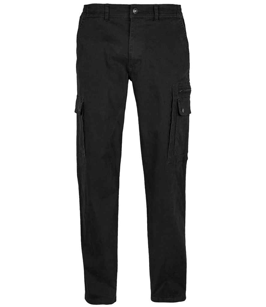SOL'S Docker Stretch Cargo Trousers in Black, front view