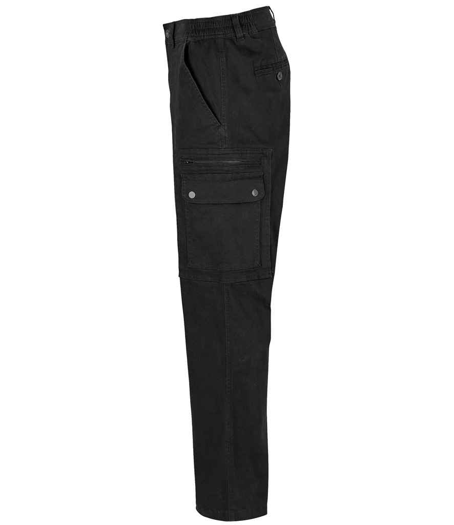 SOL'S Docker Stretch Cargo Trousers in Black, side view