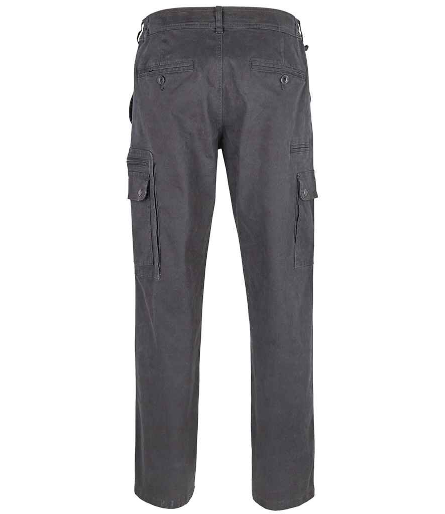 SOL'S Docker Stretch Cargo Trousers in Dark Grey, back view