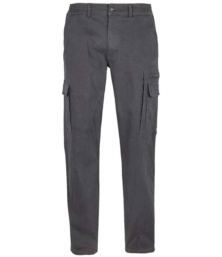 SOL'S Docker Stretch Cargo Trousers in Dark Grey, front view