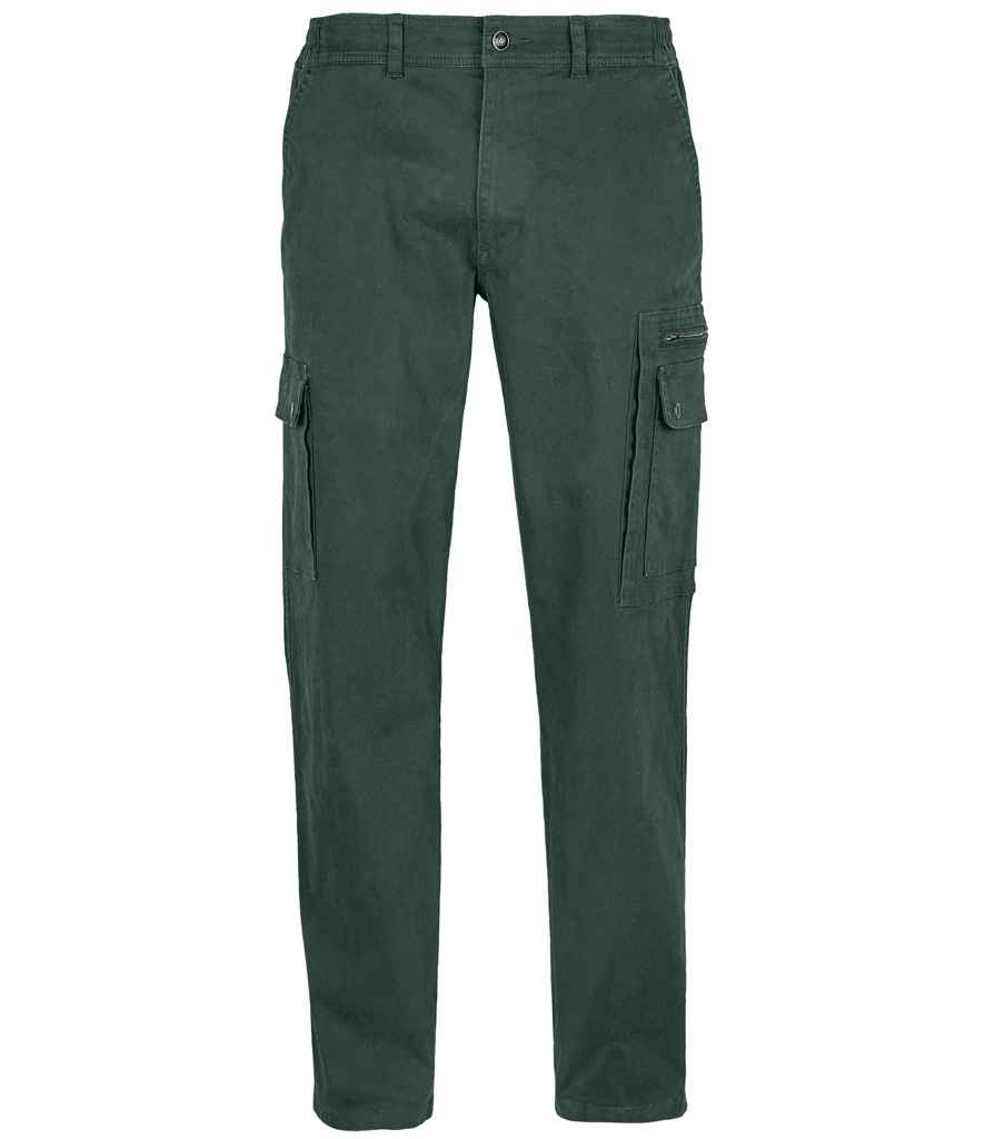 SOL'S Docker Stretch Cargo Trousers in Forest Green, front view