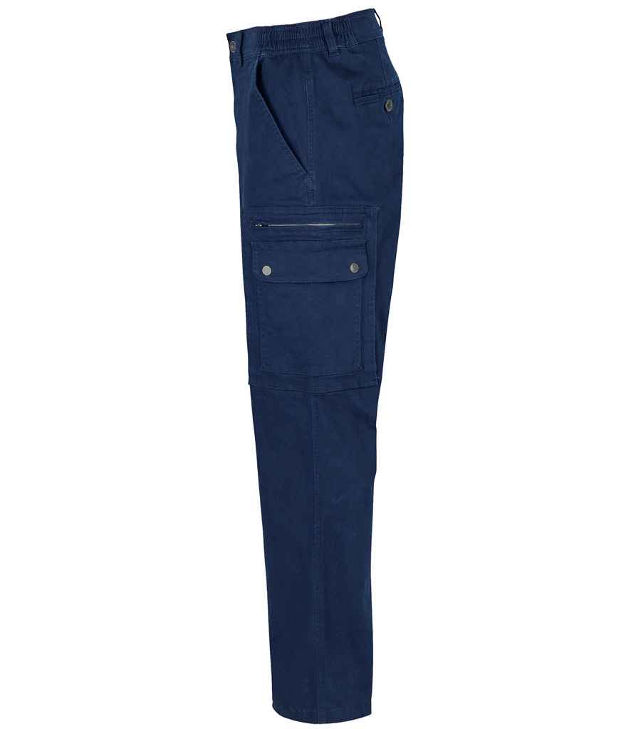 SOL'S Docker Stretch Cargo Trousers in Navy, side view