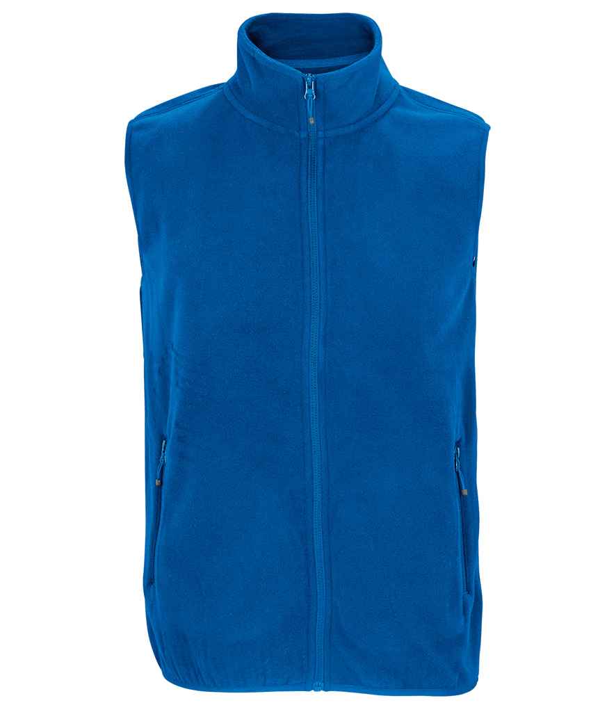 SOL'S Unisex Factor Recycled Micro Fleece Bodywarmer in Royal Blue, front view