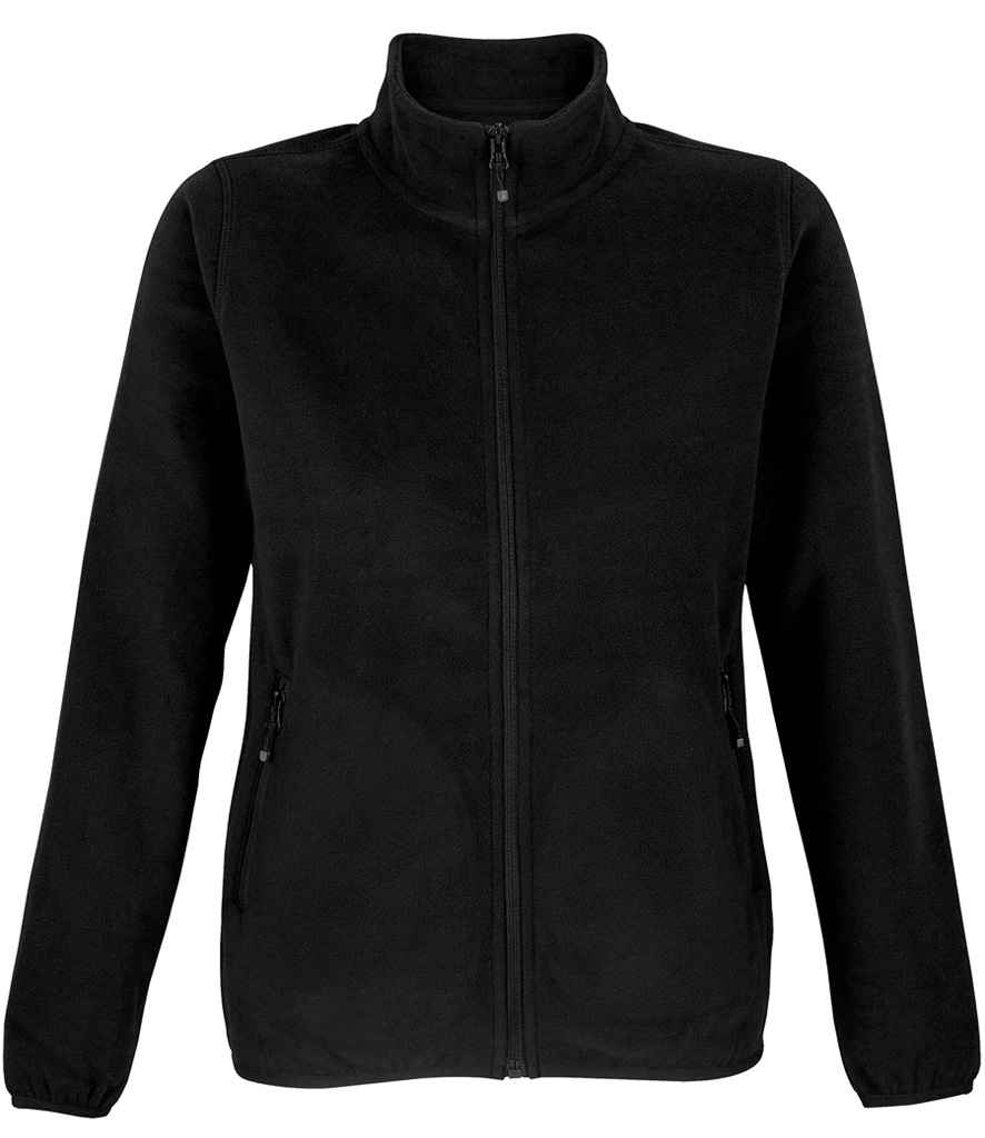 SOL'S Ladies Factor Recycled Micro Fleece Jacket in Black, front view