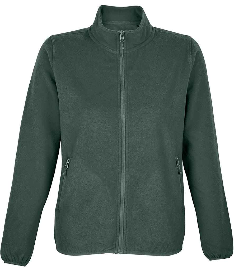 SOL'S Ladies Factor Recycled Micro Fleece Jacket in Forest Green, front view