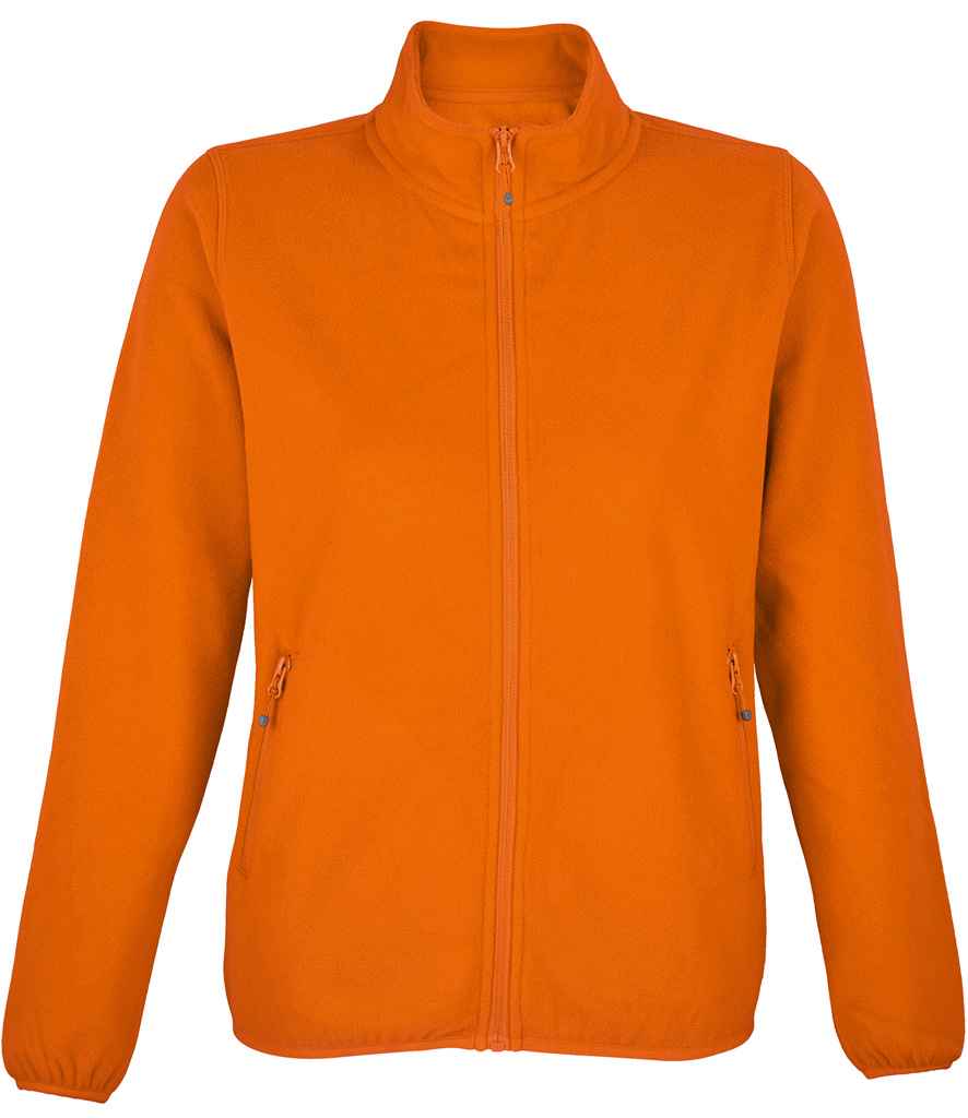 SOL'S Ladies Factor Recycled Micro Fleece Jacket in Orange, front view