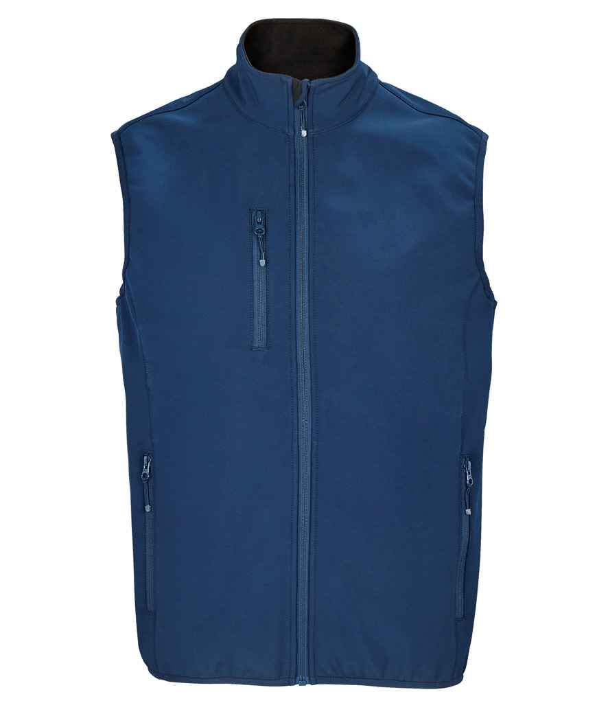 SOL'S Falcon Recycled Soft Shell Bodywarmer in Abyss Blue, front view